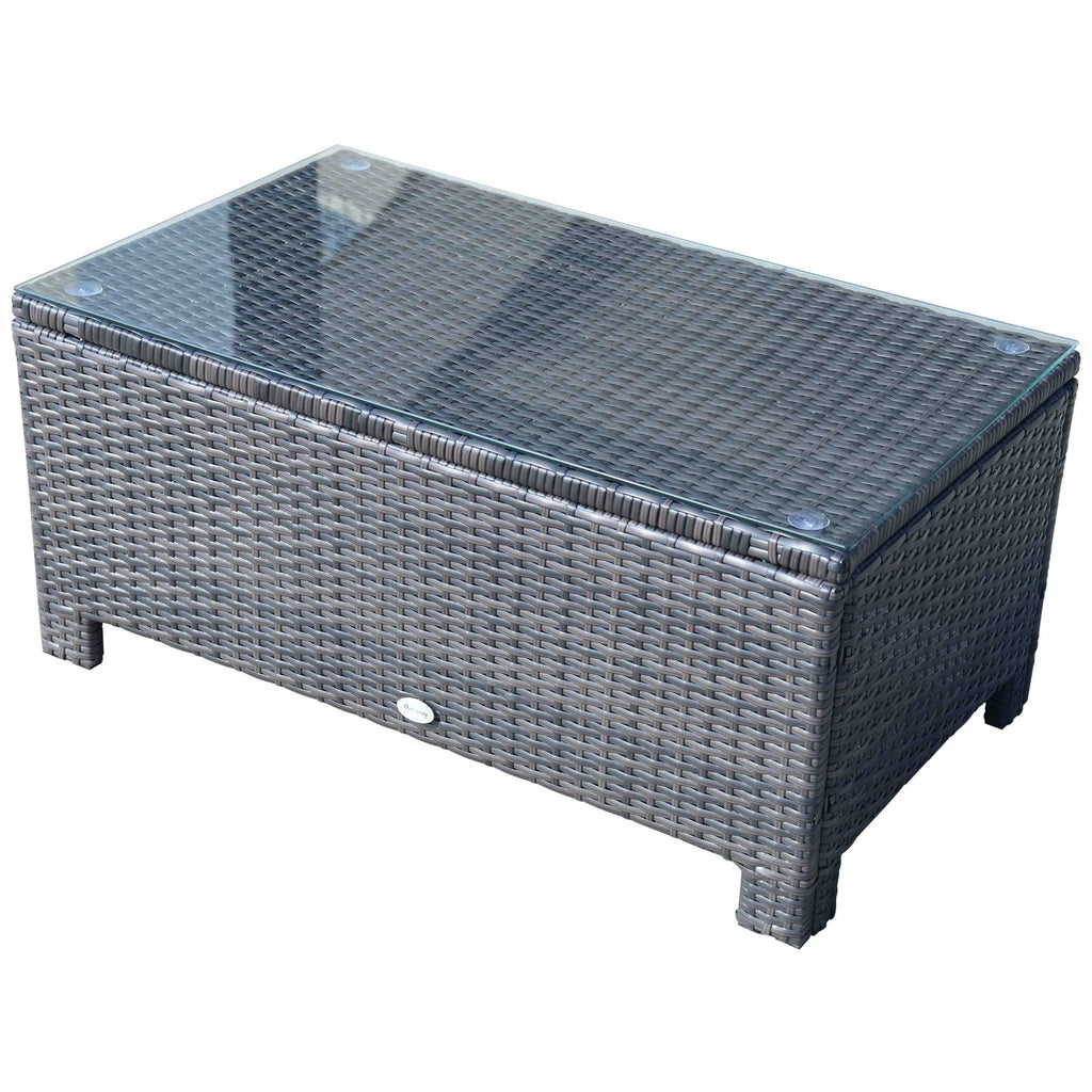 Easycomfort Tavolino da Giardino in Vetro Temperato 5mm Rettangolare Esterno Rattan 85 x 50 x 39 cm Marrone