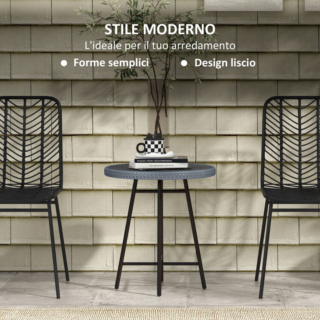 EasyComfort Tavolino da Giardino Moderno con Piano in Plastica di Legno, in Rattan e Acciaio, 50x50x55 cm, Grigio e Nero