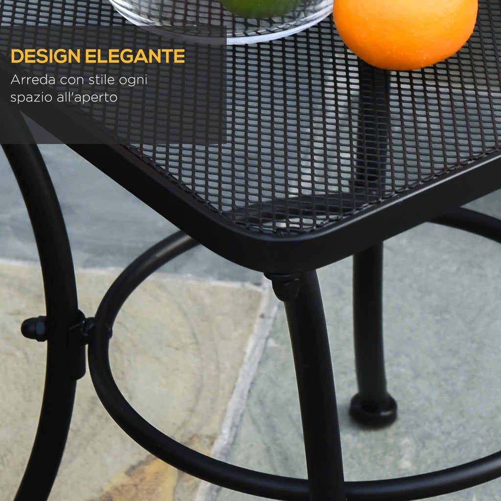 EasyComfort Tavolino da Giardino Quadrato in Acciaio with Piano Traforato, 45x45x50 cm, black