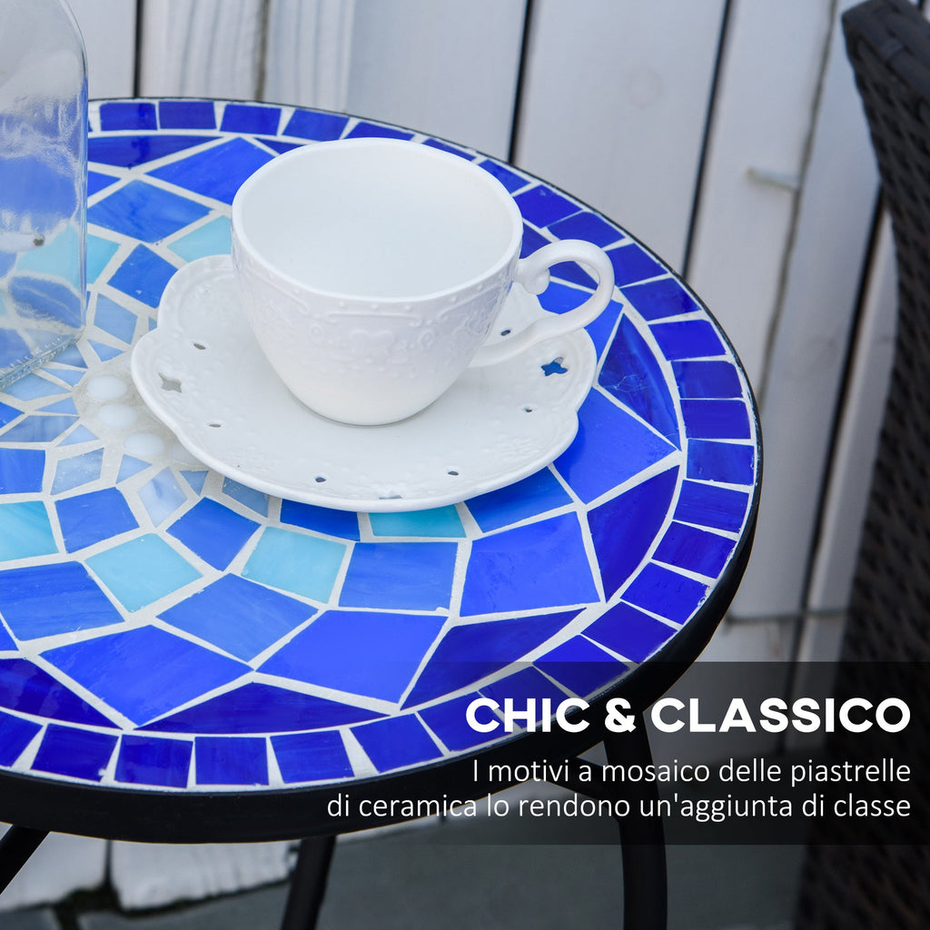 EASYCOMFORT Round Mosaic Garden Coffee Table in Metal with Ceramic Top, Ф35.5x53.5cm