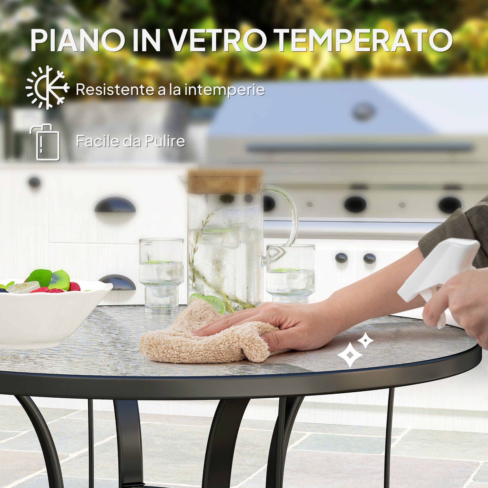 EasyComfort Tavolino rond tuintafel Ø96.5 x 71A cm met parasolgat, zwart