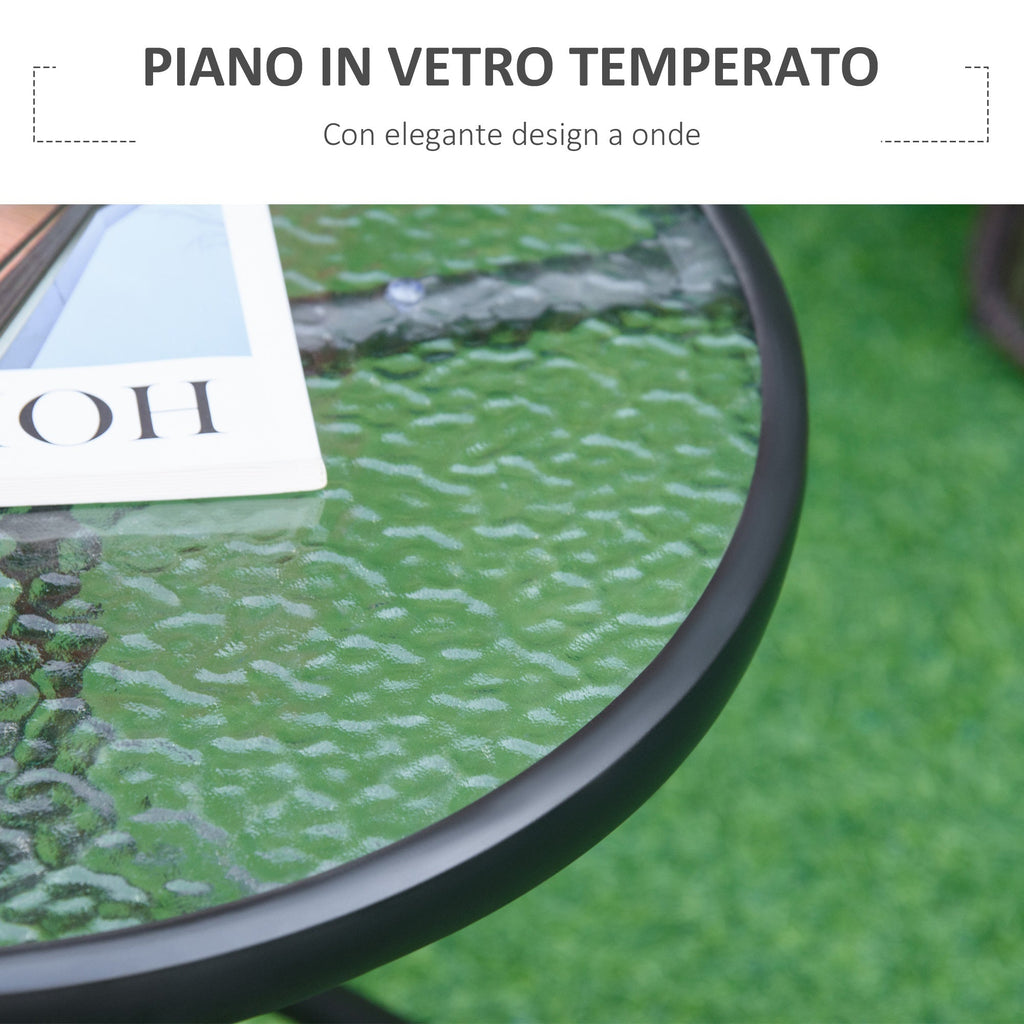 Easycomfort Tavolino da Giardino Rotondo with Ripiano in Vetro e Struttura in Metallo, Φ50x55cm, black