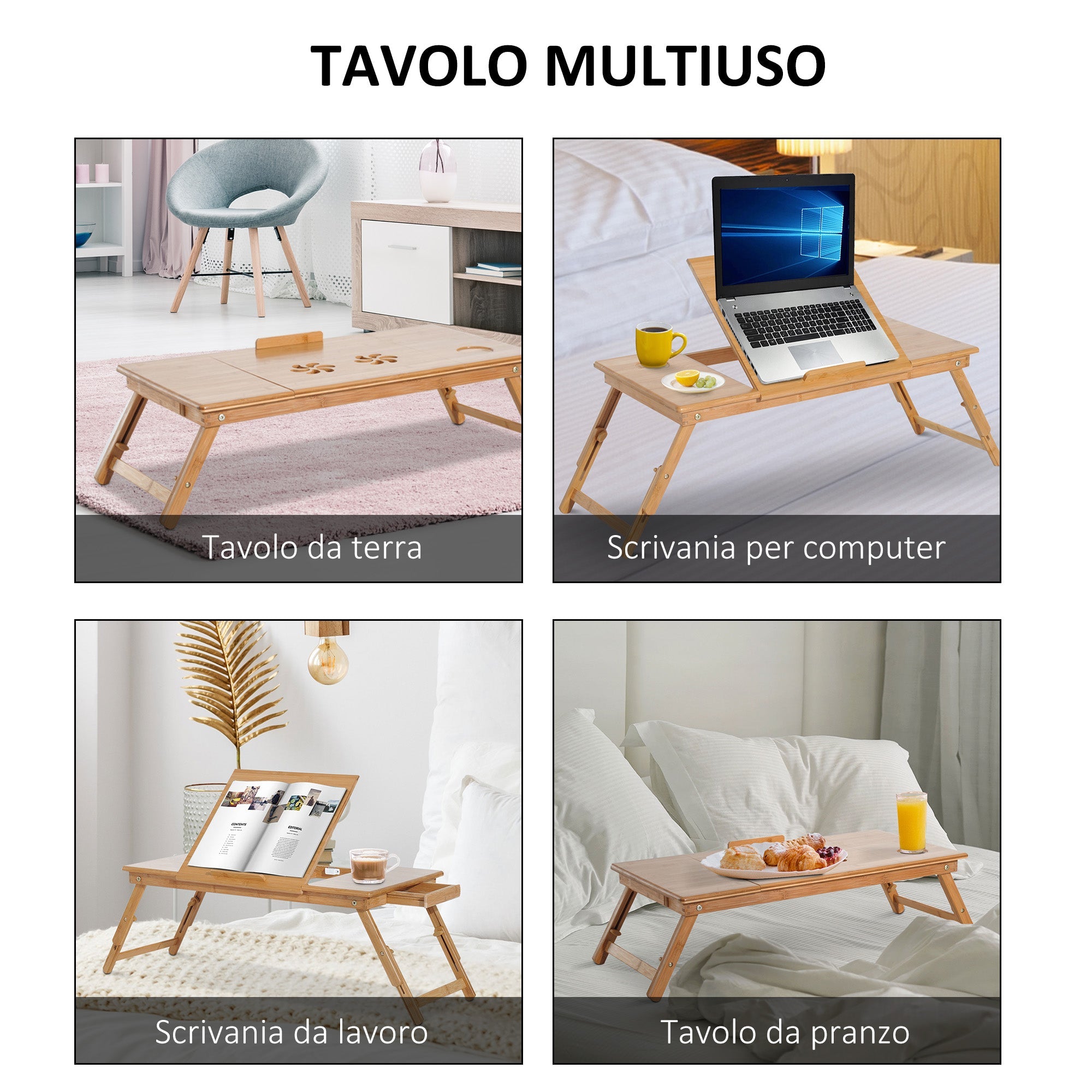 EasyComfort bedtafeltje voor laptop, inklapbaar en verstelbaar 72x35x22-30 cm