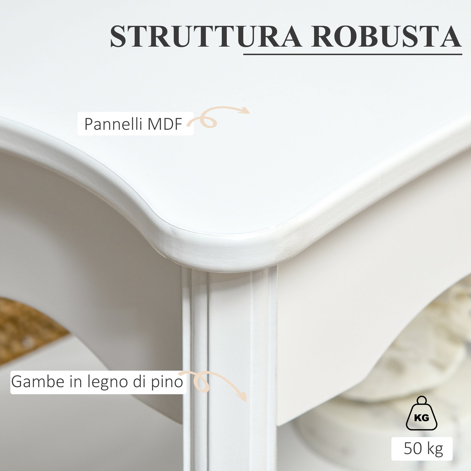 Easycomfort Tavolino da Salotto with Ampio Ripiano Portaoggetti Inferiore in Legno, 94x44x43cm, white