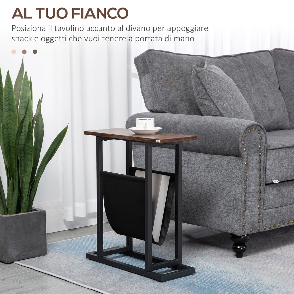 Easycomfort Tavolino da Salotto in Truciolato e Acciaio with Borsa Portaoggetti in Tessuto Oxford, 49x19x55 cm, Marrone e black
