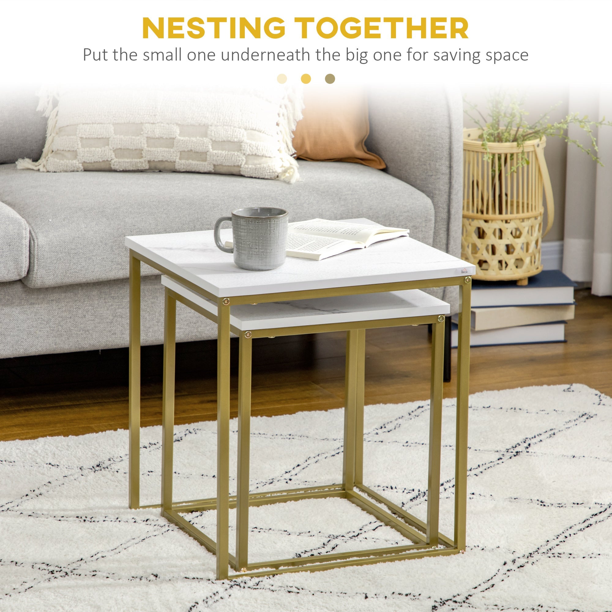 EasyComfort Tavolino da Salotto — Salontafelset 2-delig, stapelbaar, wit/goud