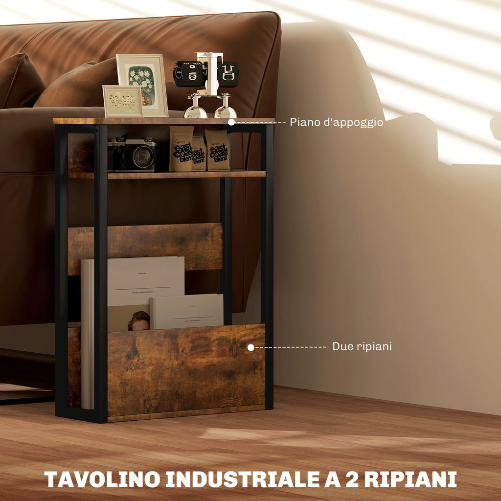EasyComfort Tavolino da Soggiorno in Stile Industriale with 2 Ripiani, in Legno e Metallo, 46x18x58.5 cm, Marrone
