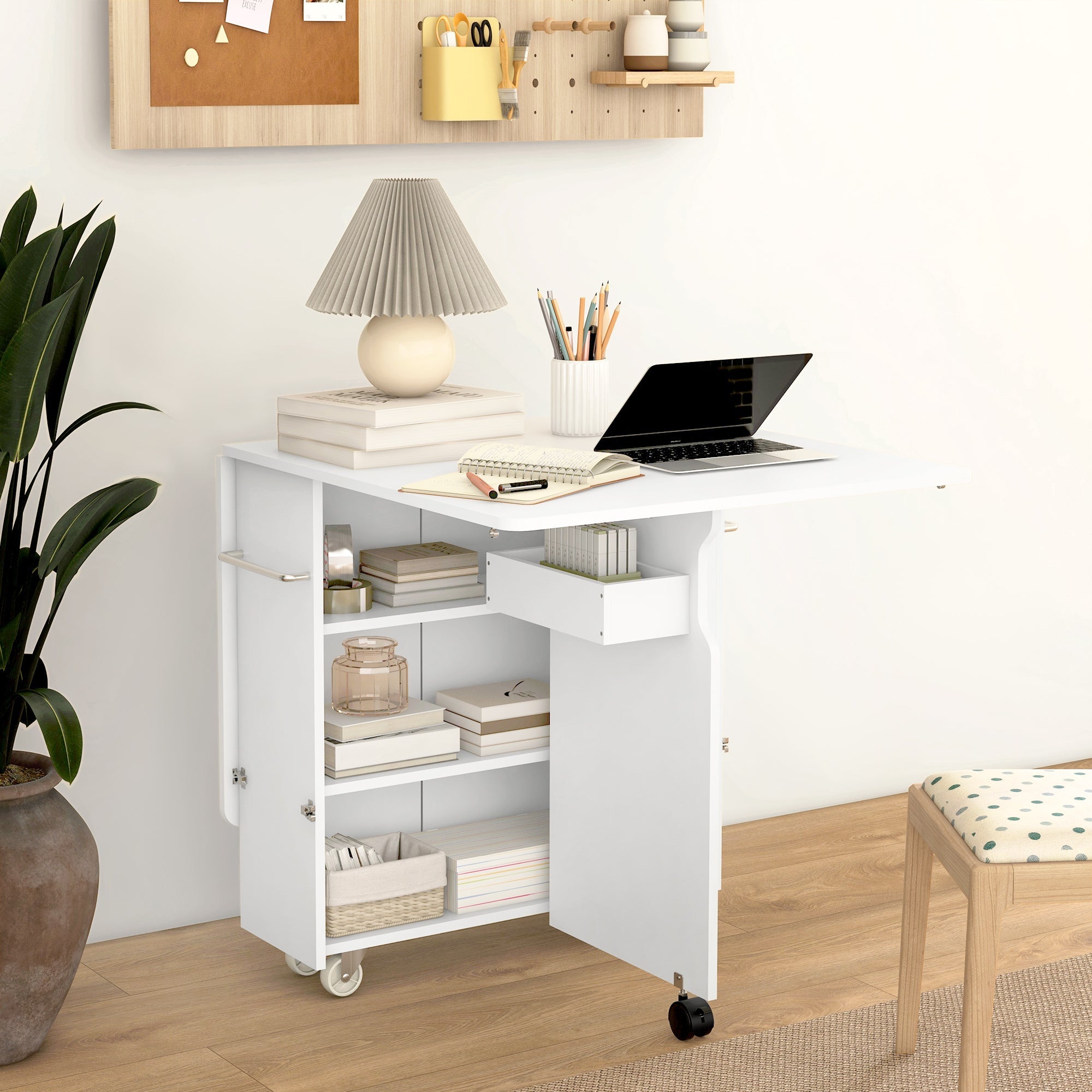 EasyComfort Tavolo a Ribalta vouwtafel met opbergruimte, 130x80x76.5 cm, wit