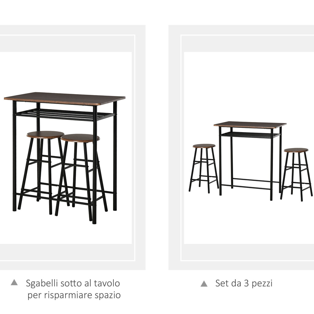 Easycomfort Tavolo Alto with 2 Sgabelli per Cucina, Soggiorno, Bar, Struttura in Acciaio with Poggiapiedi e Mensola