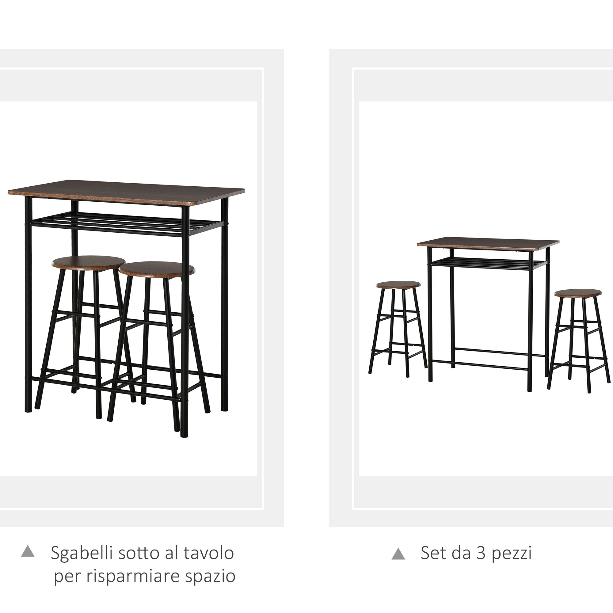 Easycomfort Tavolo Alto with 2 Sgabelli per Cucina, Soggiorno, Bar, Struttura in Acciaio with Poggiapiedi e Mensola