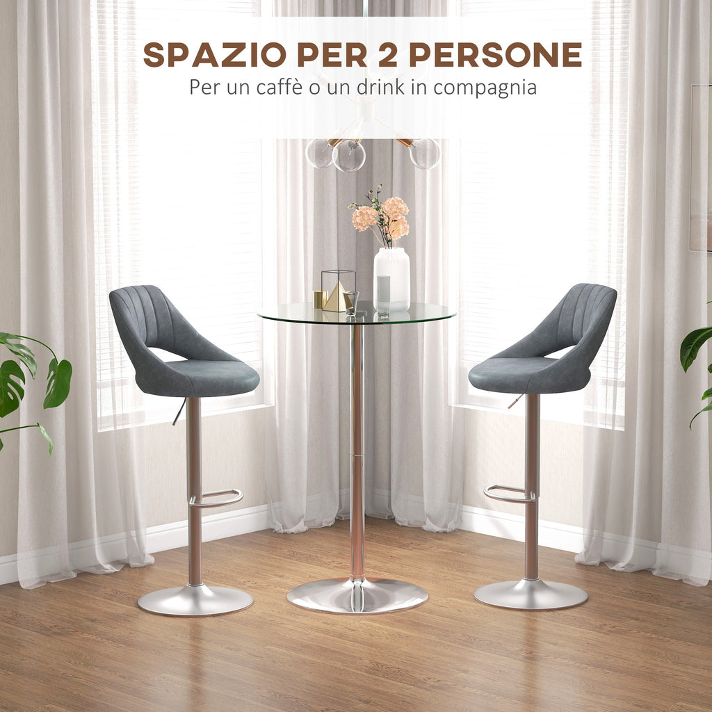 EasyComfort Tavolo Alto da Bar Moderno Rotondo with Base in Acciaio e Piano in Vetro, Ø70x102cm, Trasparente