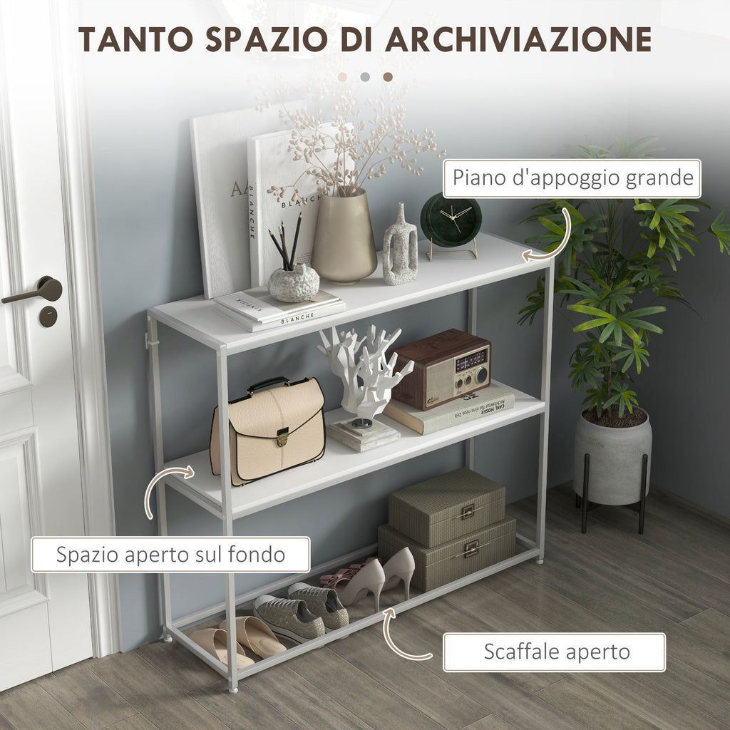 EasyComfort Tavolo Consolle da Ingresso with Ripiano Aperto, in Acciaio e Truciolato, 100x30x87 cm, white