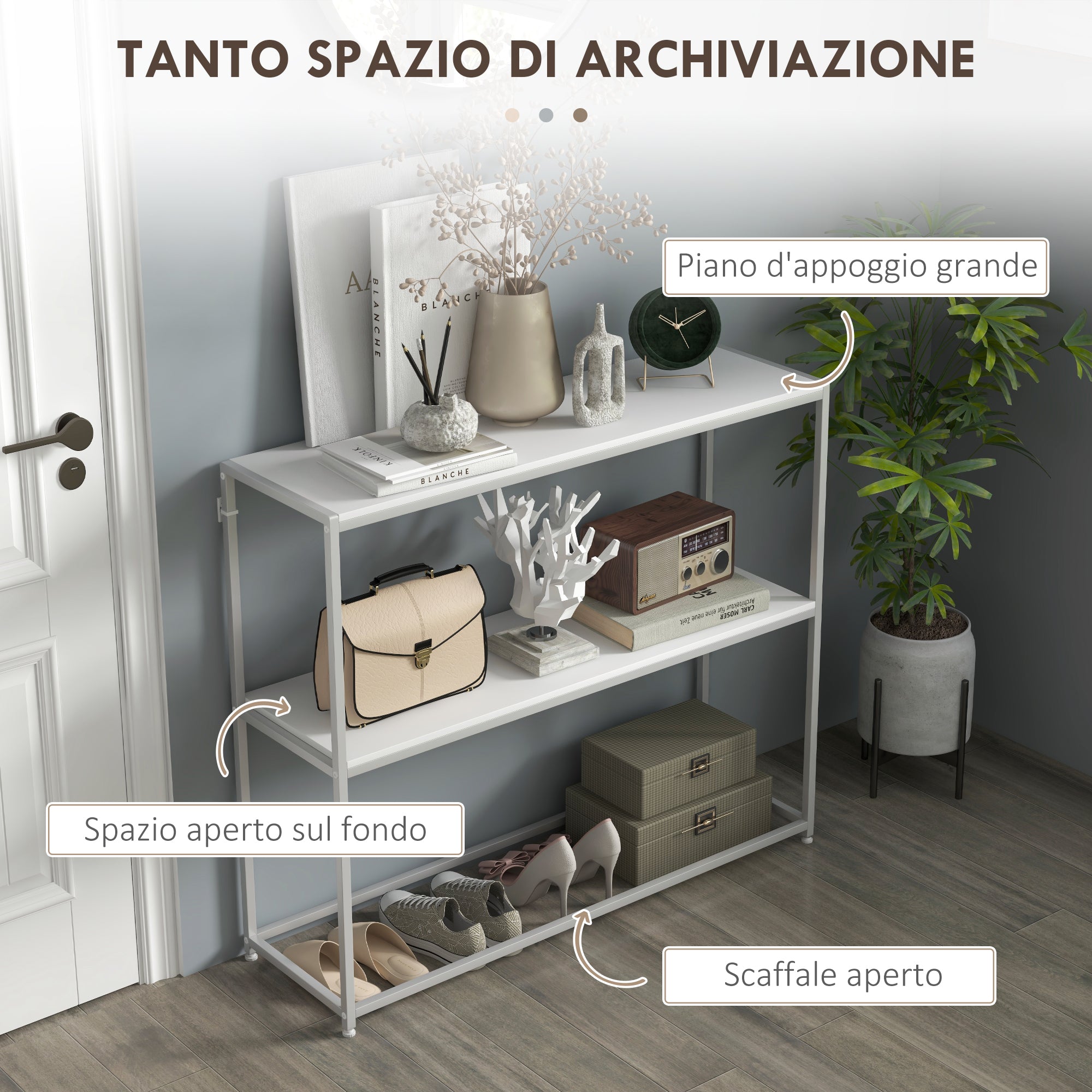 EasyComfort Tavolo Consolle da Ingresso with Ripiano Aperto, in Acciaio e Truciolato, 100x30x87 cm, white