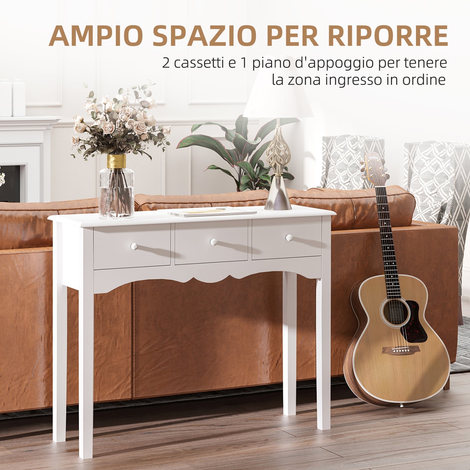EasyComfort Tavolo Consolle Moderno - consoletafel MDF, 3 lades, 100x32x85 cm, wit