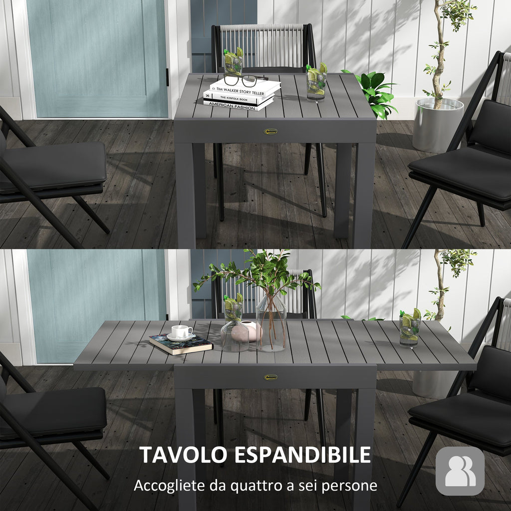 EasyComfort uittrekbare tuintafel 4–6 personen, 81/162x80x75 cm, grijs