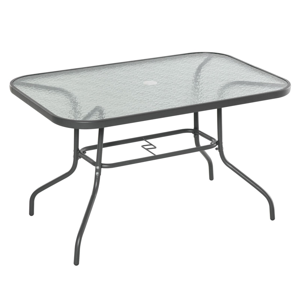 Easycomfort Tavolo da Giardino with Foro per Ombrellone, Arredamento da Esterno in Metallo e Vetro 120x80x70cm Grigio