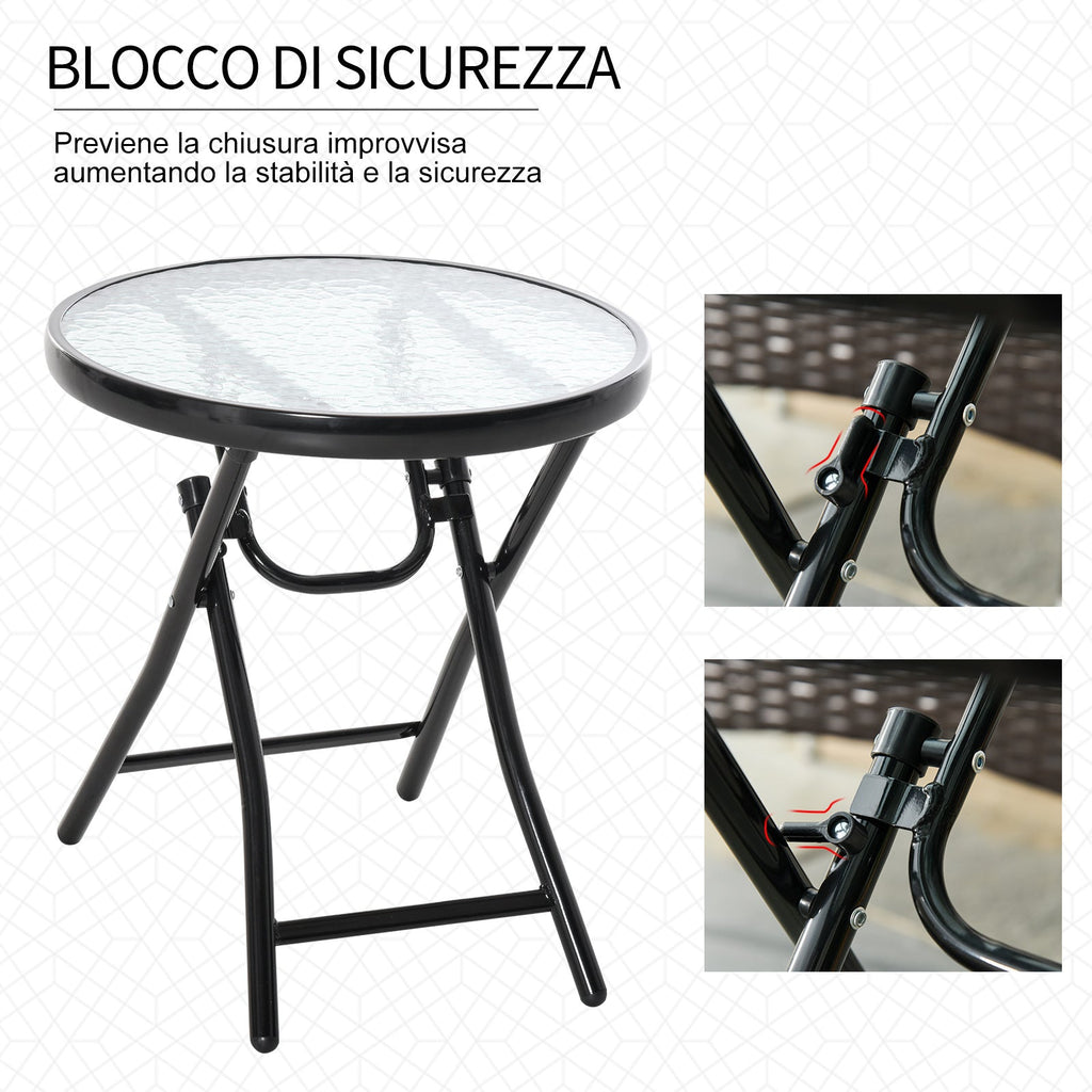 Easycomfort Tavolo da Giardino Pieghevole in Metallo, Tavolino da Giardino Piccolo with Ripiano in Vetro e Blocco di Sicurezza, Φ45x50cm black