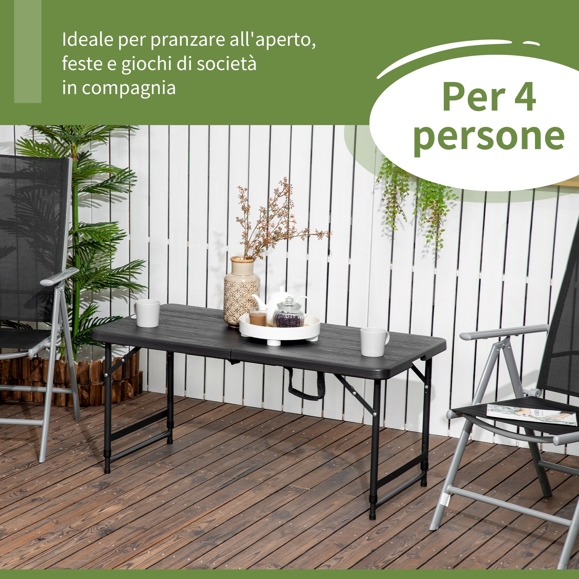 EasyComfort inklapbare tuintafel 4-persoons 118x60 cm – 2 hoogtes