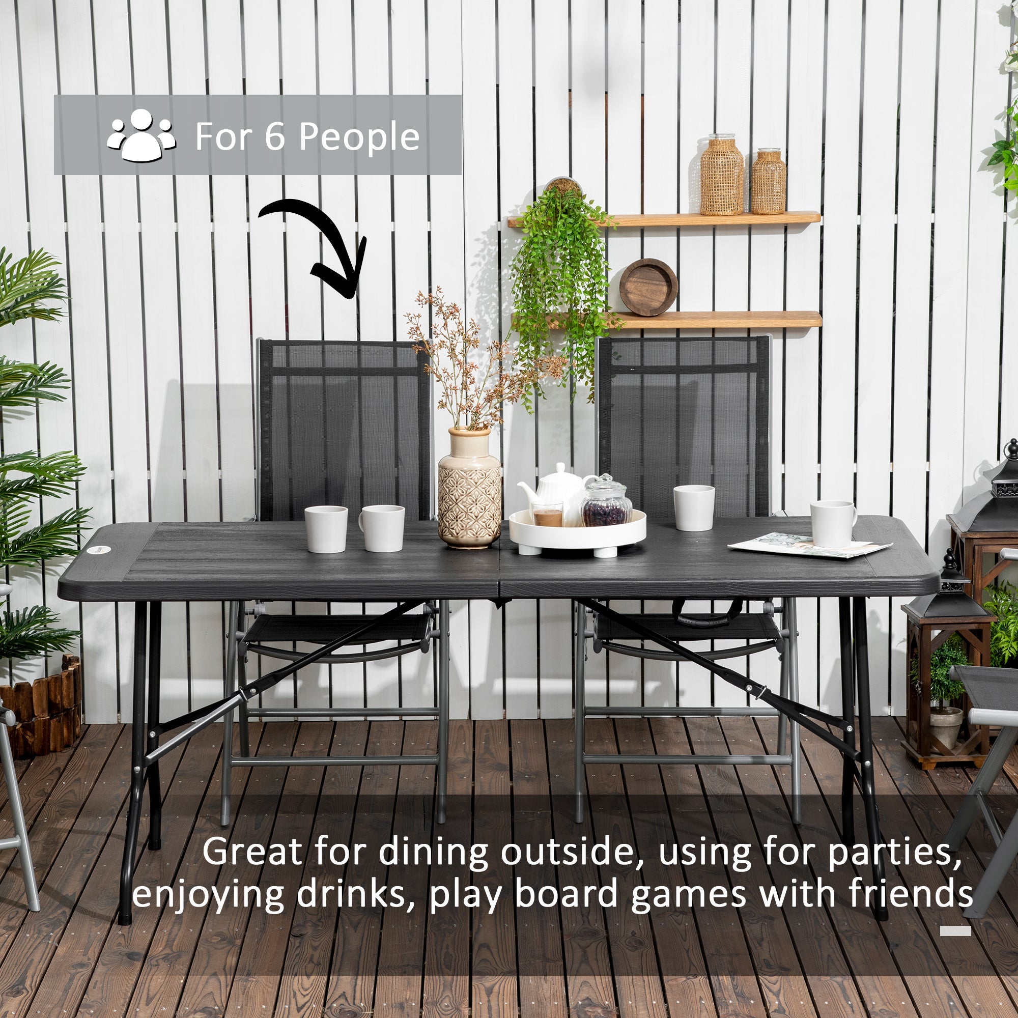 Easycomfort Tavolo da Giardino Pieghevole per 6 Persone in Acciaio e HDPE, 180x75.5x73cm, Grigio Scuro