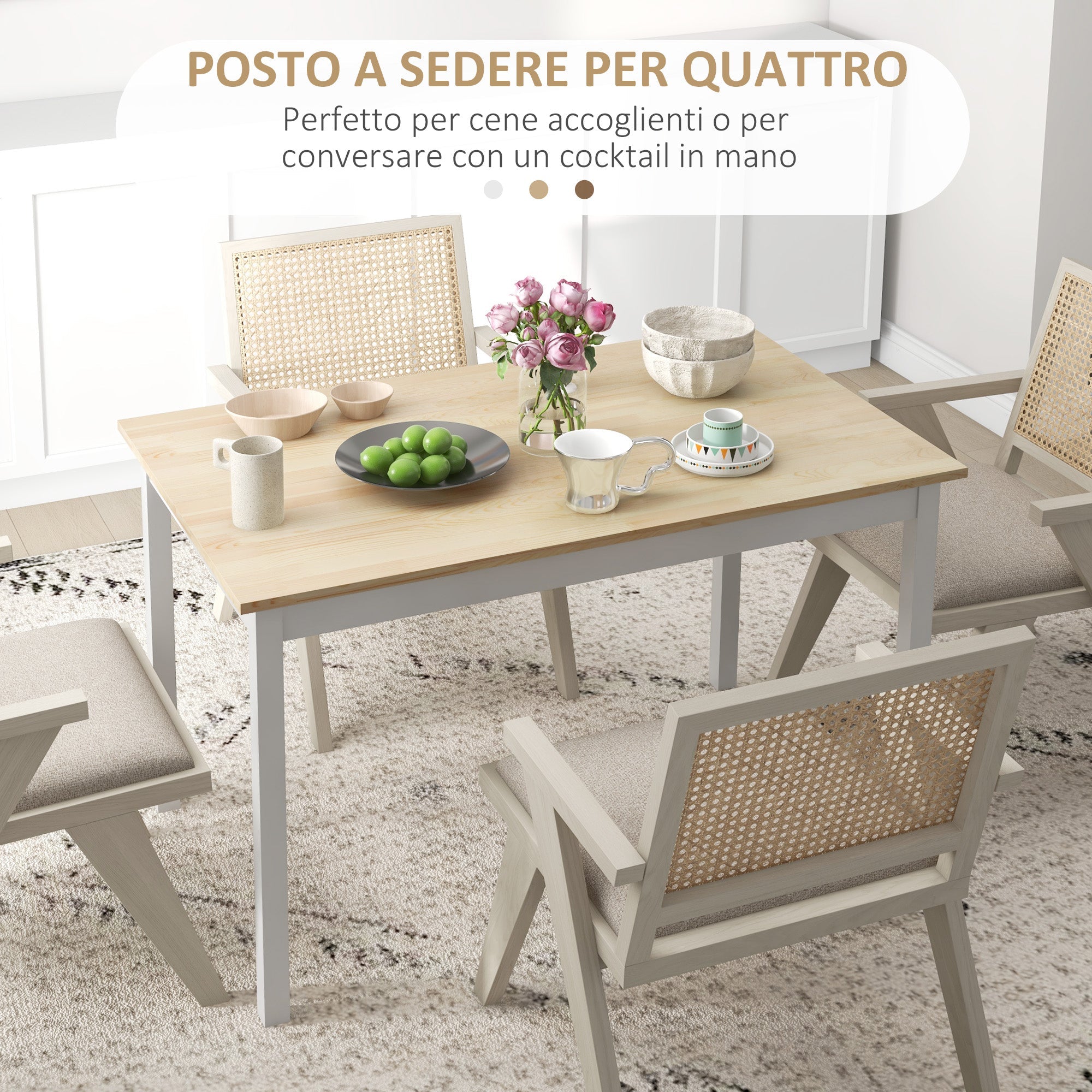 EasyComfort Tavolo da Pranzo 4 Posti with Piedini Antiscivolo, in Legno di Pino, 120x75x75 cm