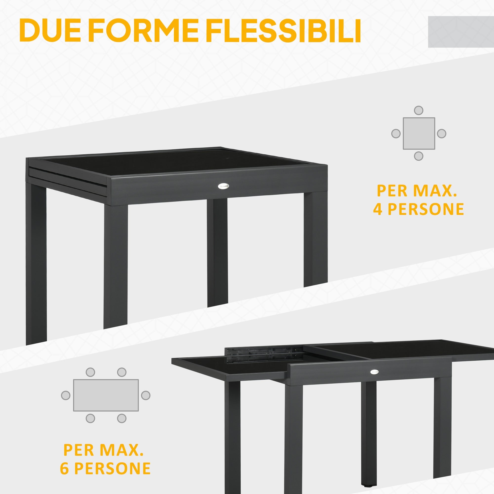 EasyComfort Tavolo da Pranzo Allungabile da Giardino with Piano in Vetro e Alluminio, 80-160x80x75 cm, black