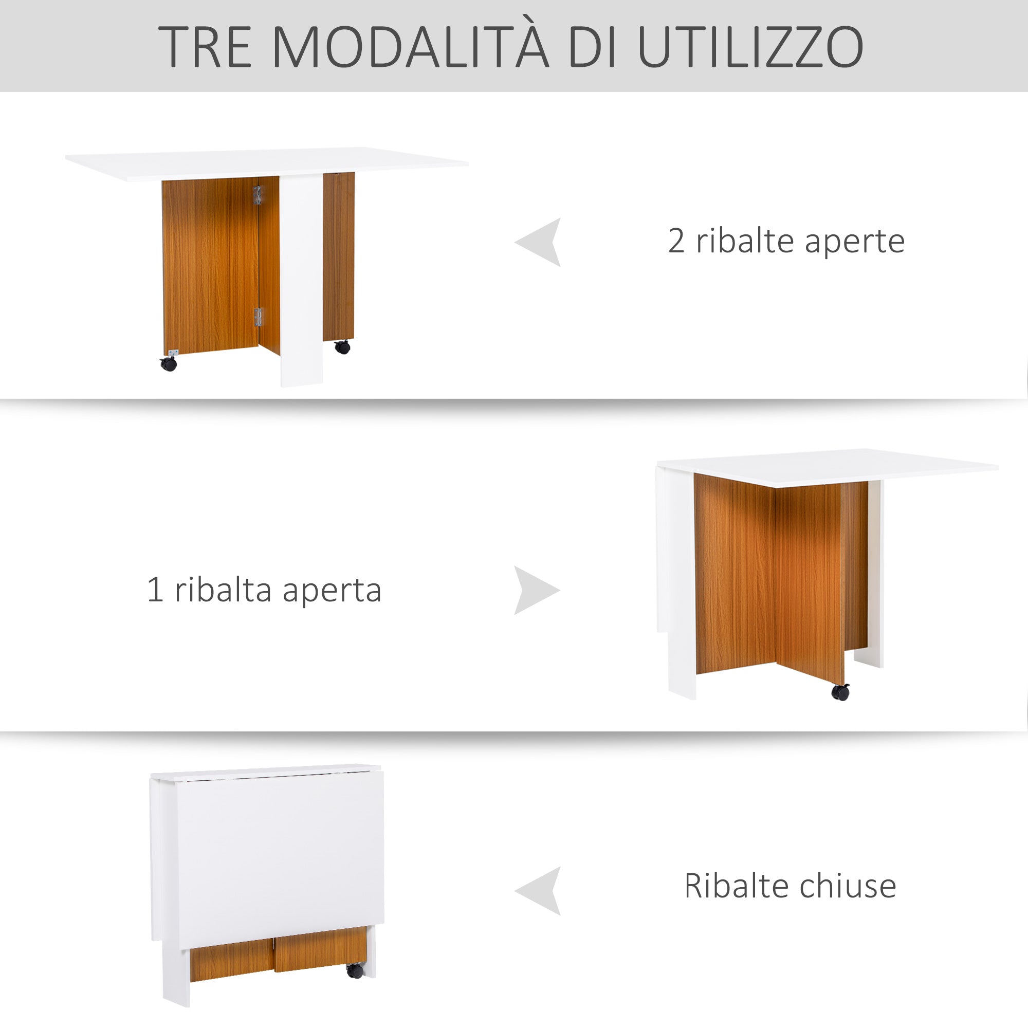 Easycomfort Tavolo da Pranzo Allungabile, Design Moderno, Tavolo Pieghevole Salvaspazio with Ruote 120 × 80 × 73cm