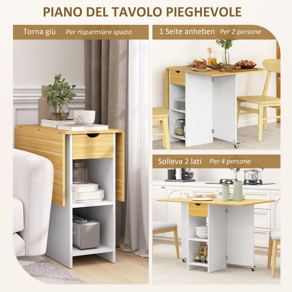 EasyComfort Opvouwbare eettafel 2–4 personen met 2 uitslaande bladen, lade, eik
