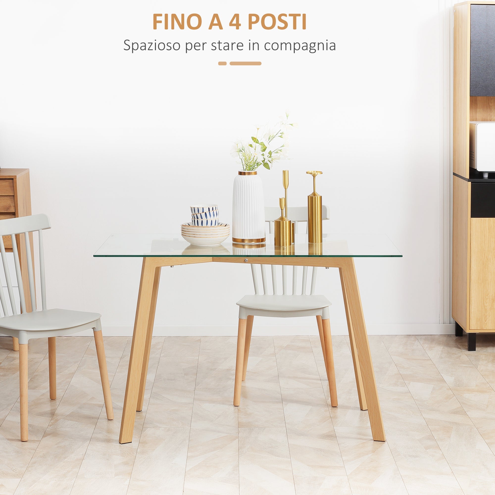 Easycomfort Tavolo da Pranzo Rettangolare per 4 Persone max, in Acciaio with Piano in Vetro Temperato, 120x60x76 cm