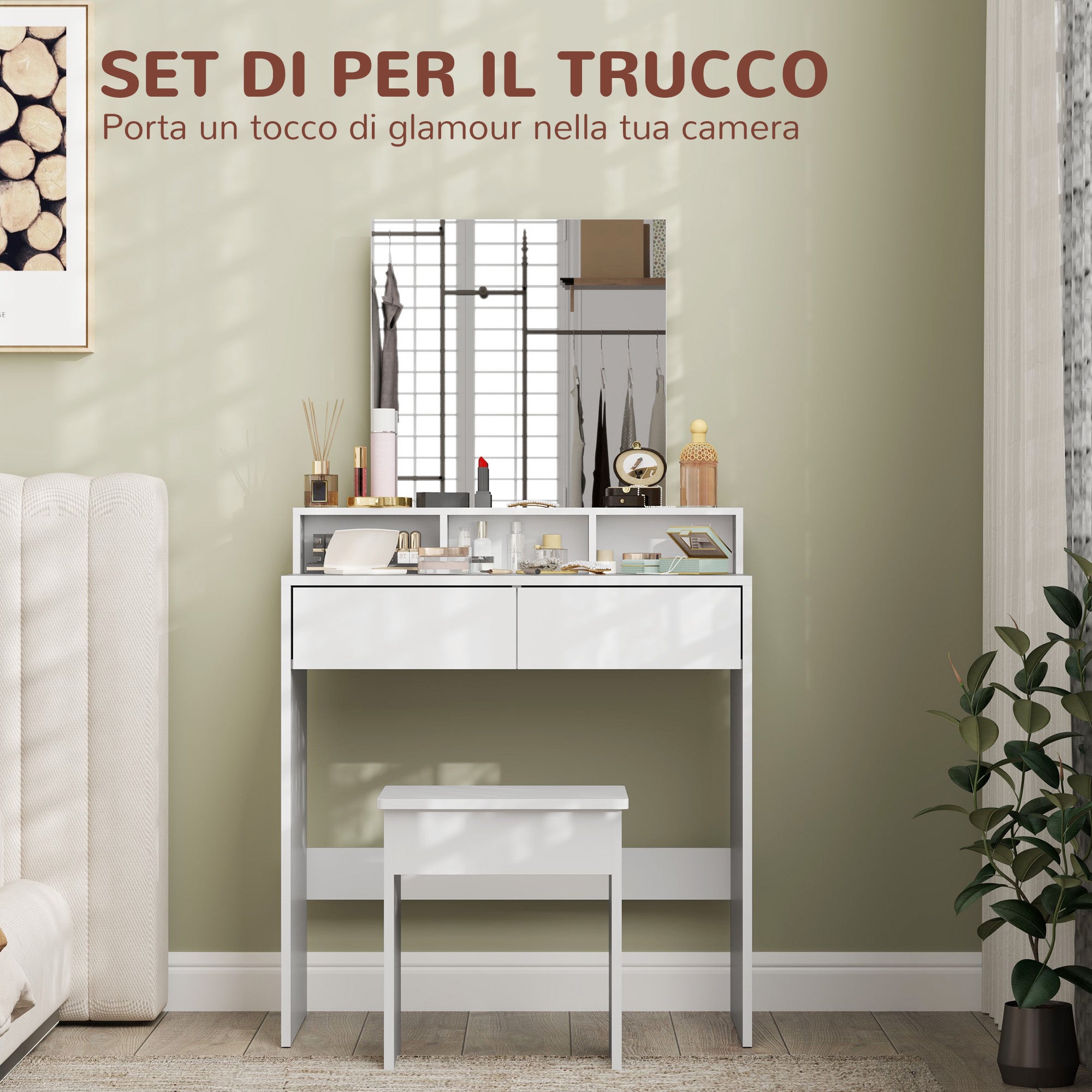 EasyComfort Tavolo da Trucco make-uptafel 75x38x135 cm wit