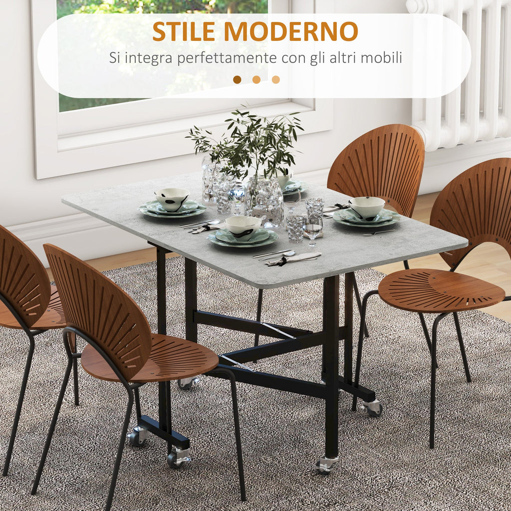 EasyComfort Tavolo Pieghevole a Ribalta per 4-6 Persone with 6 Rotelle, in Legno e Acciaio, 120x80x73 cm, Grigio