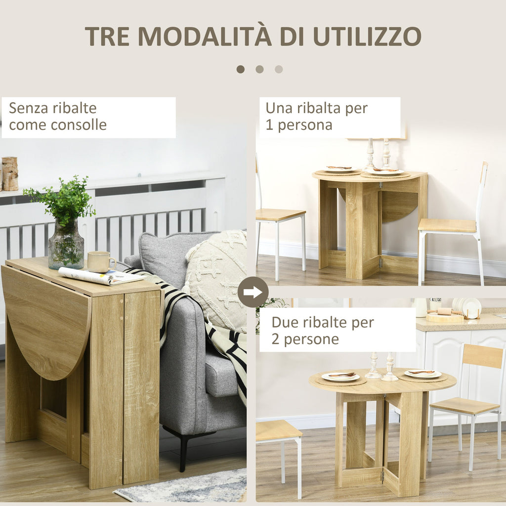 EasyComfort Tavolo Pieghevole da Pranzo a 2 Ribalte, Tavolo Consolle in Legno Salvaspazio, Rovere
