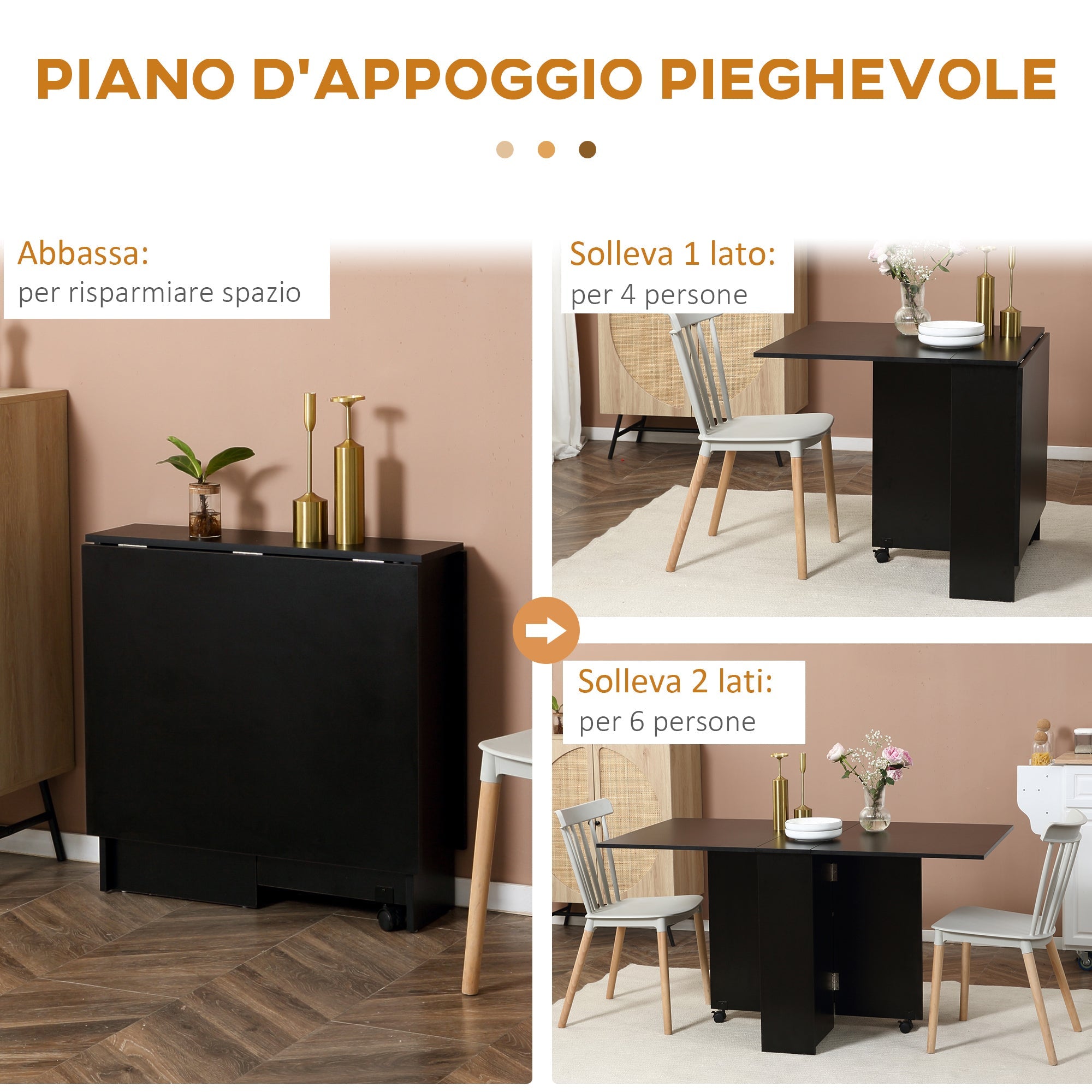 EasyComfort inklapbare houten tafel 4-6 personen, 75x140x74cm, zwart
