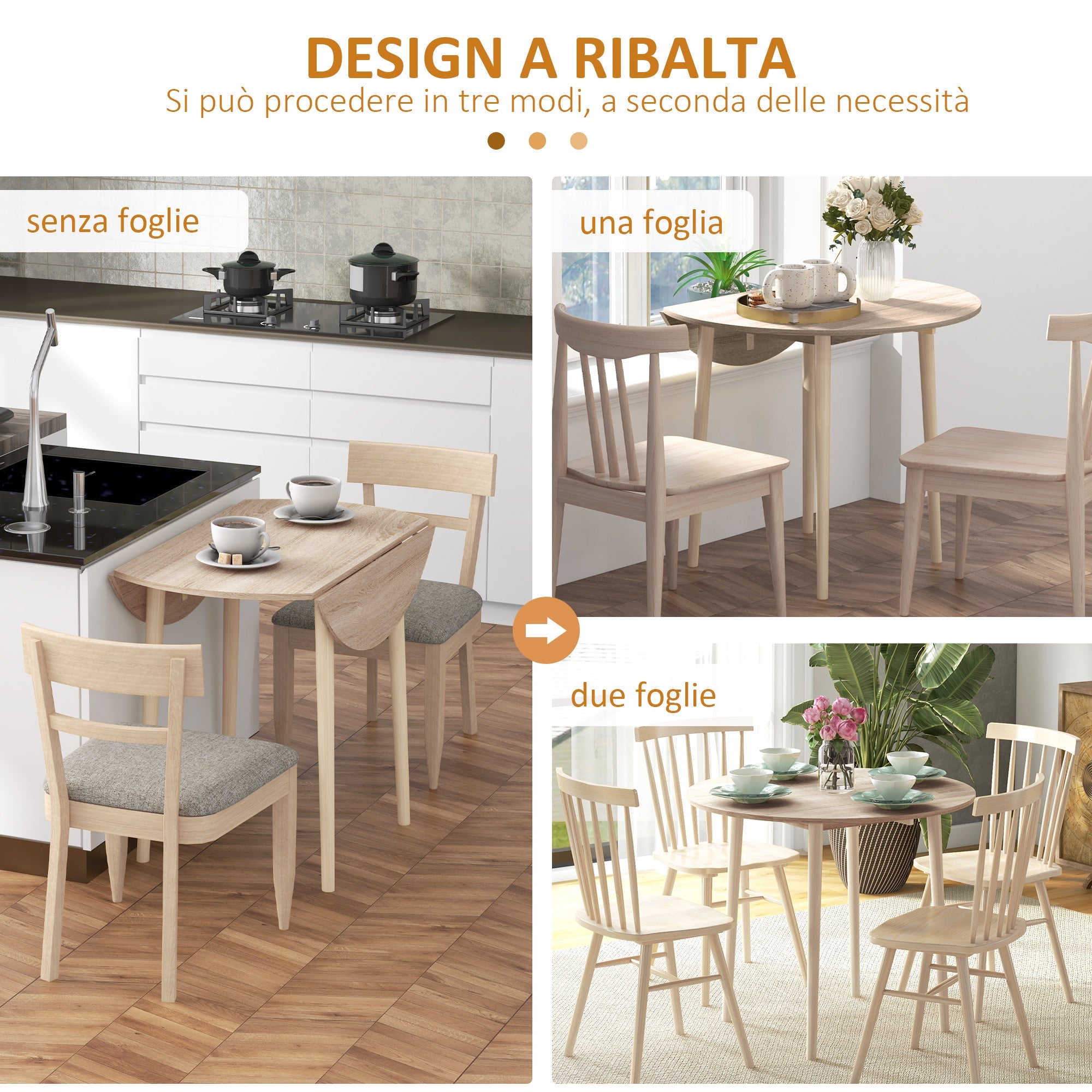 EasyComfort Tavolo Pieghevole Moderno a Ribalta per Cucina e Soggiorno, in Truciolato, Ø89x73.5 cm