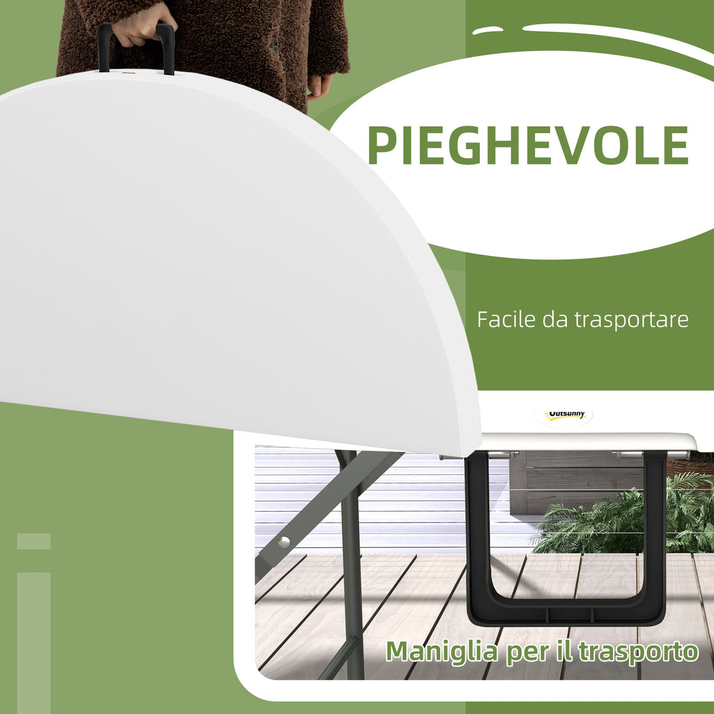 EasyComfort Opvouwbare tuintafel Ø122x73 cm staal & HDPE, grijs/wit