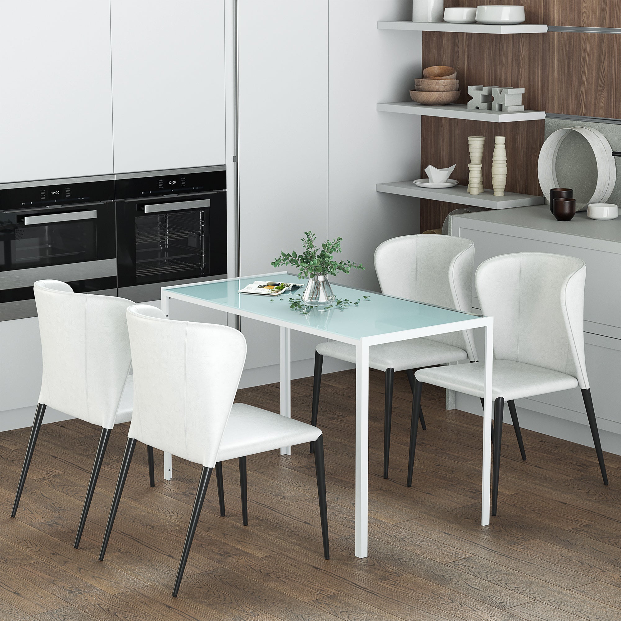 Easycomfort Tavolo Rettangolare da 4 Persone per Cucina e Soggiorno, Tavolo Moderno in Metallo e Vetro Temperato, 120x60x75 cm, white