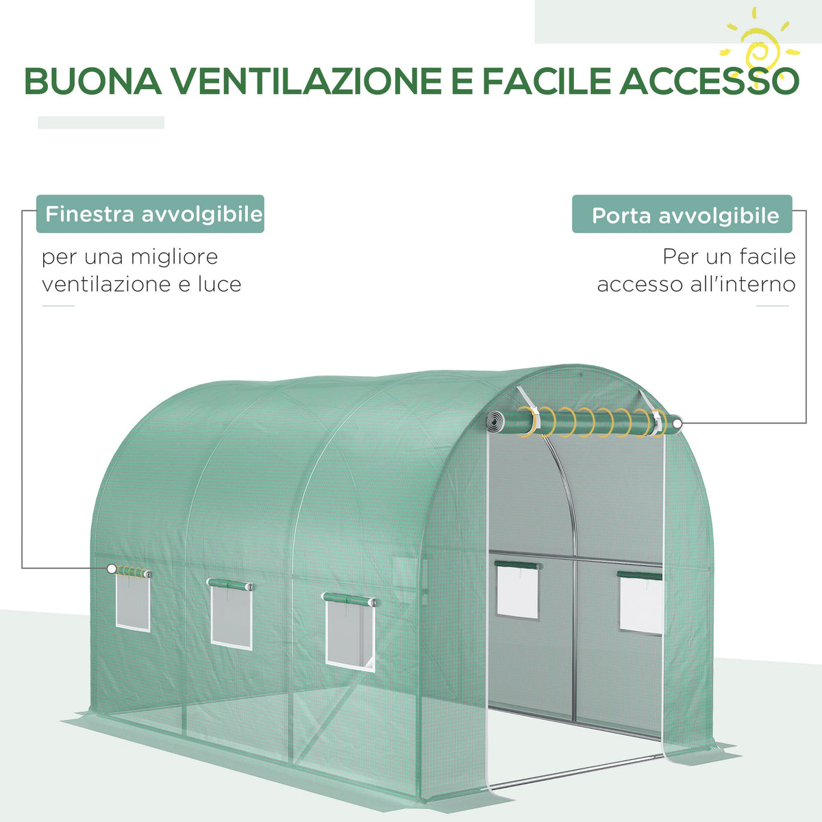 EasyComfort kasdoek PE 3x2x2 m, 6 vensters, oprolbare deur
