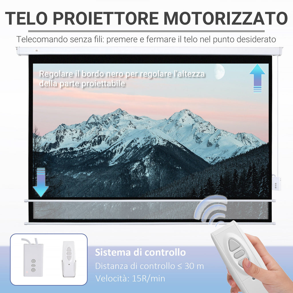 EasyComfort Telo Proiettore 100 Pollici with Telecomando, in PVC e Metallo, 247x7.5x168 cm, white