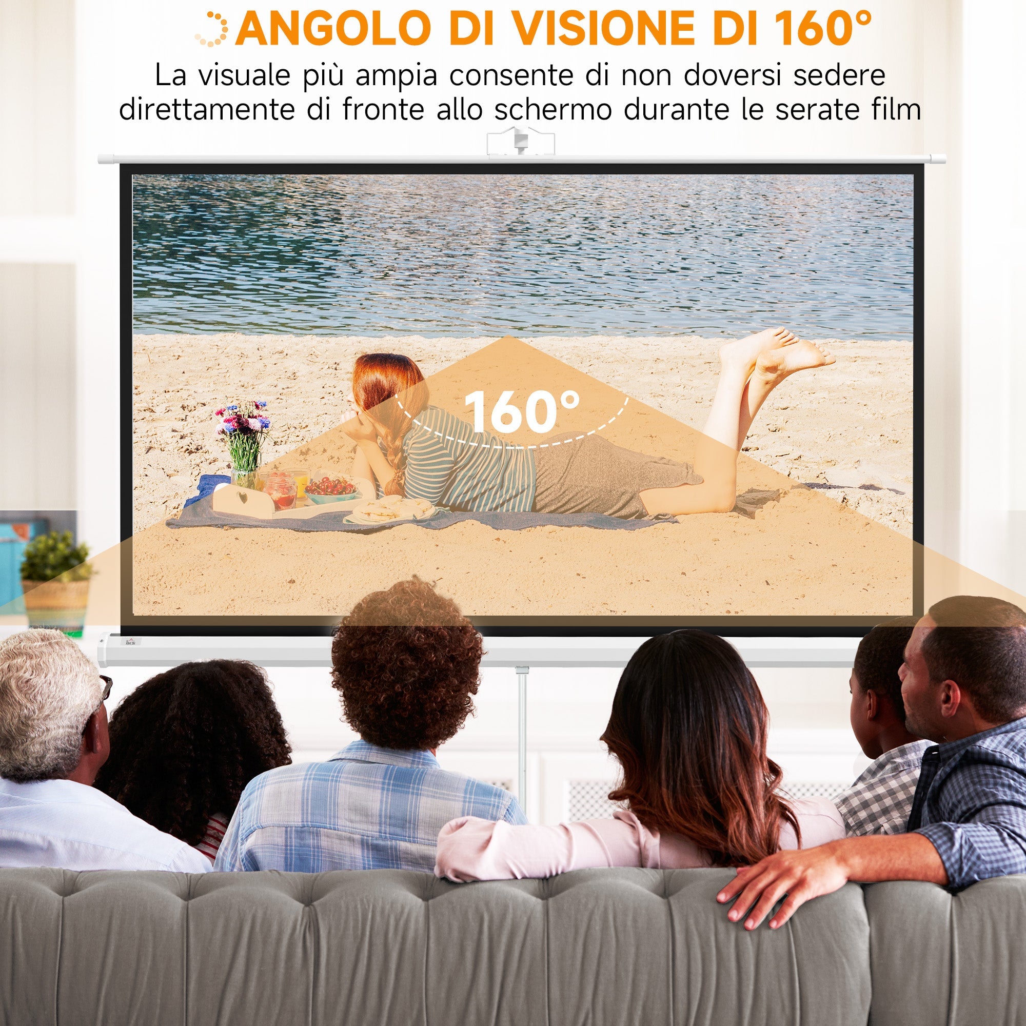 EasyComfort Telo Proiettore da 84 Pollici with Treppiede Regolabile, in Plastica e Metallo, 200x8x118 cm, white