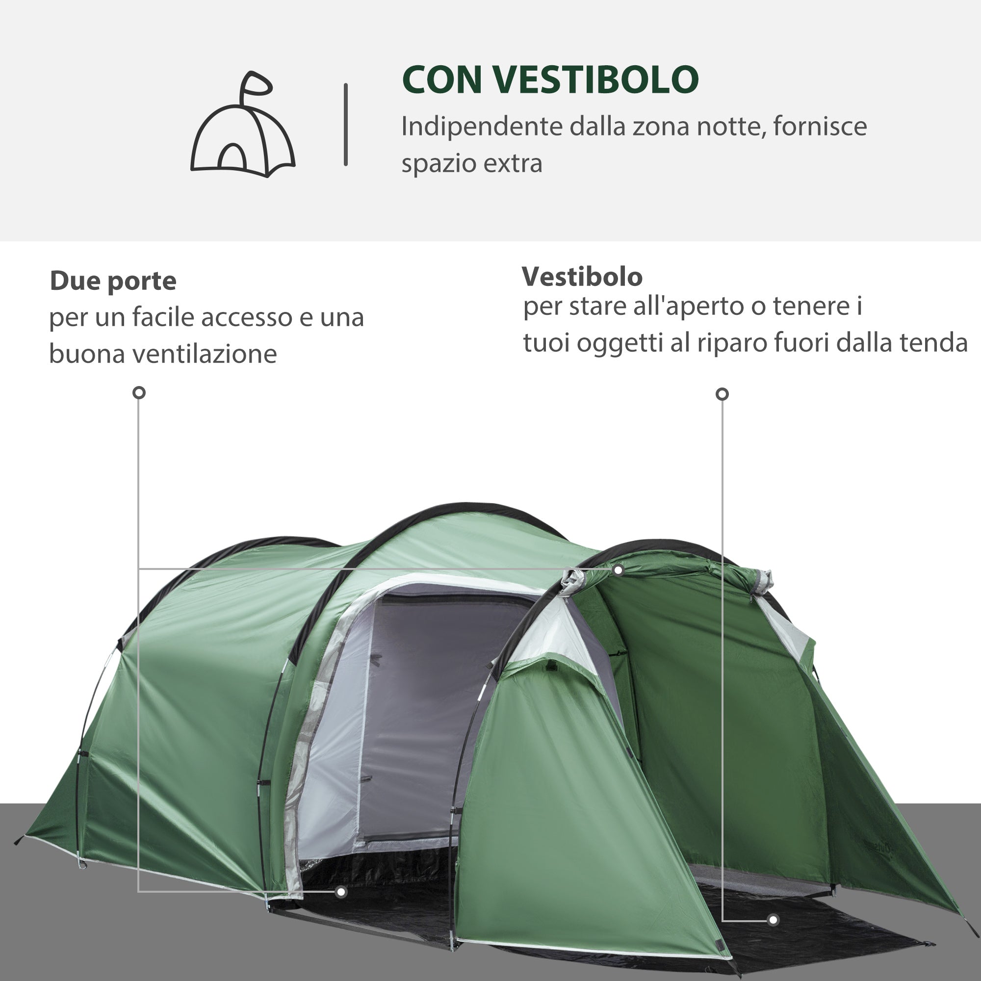 EasyComfort 4-persoons kampeertent met grote voortent - donkergroen