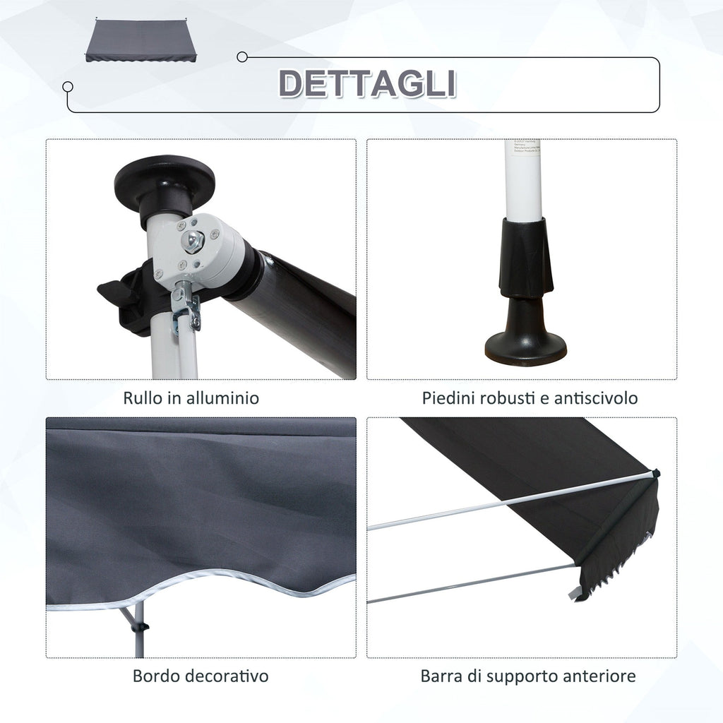 Easycomfort Tenda da Sole 3x1.5 m a Bracci with Manovella, Struttura Telescopica in Metallo e Parasole in Poliestere