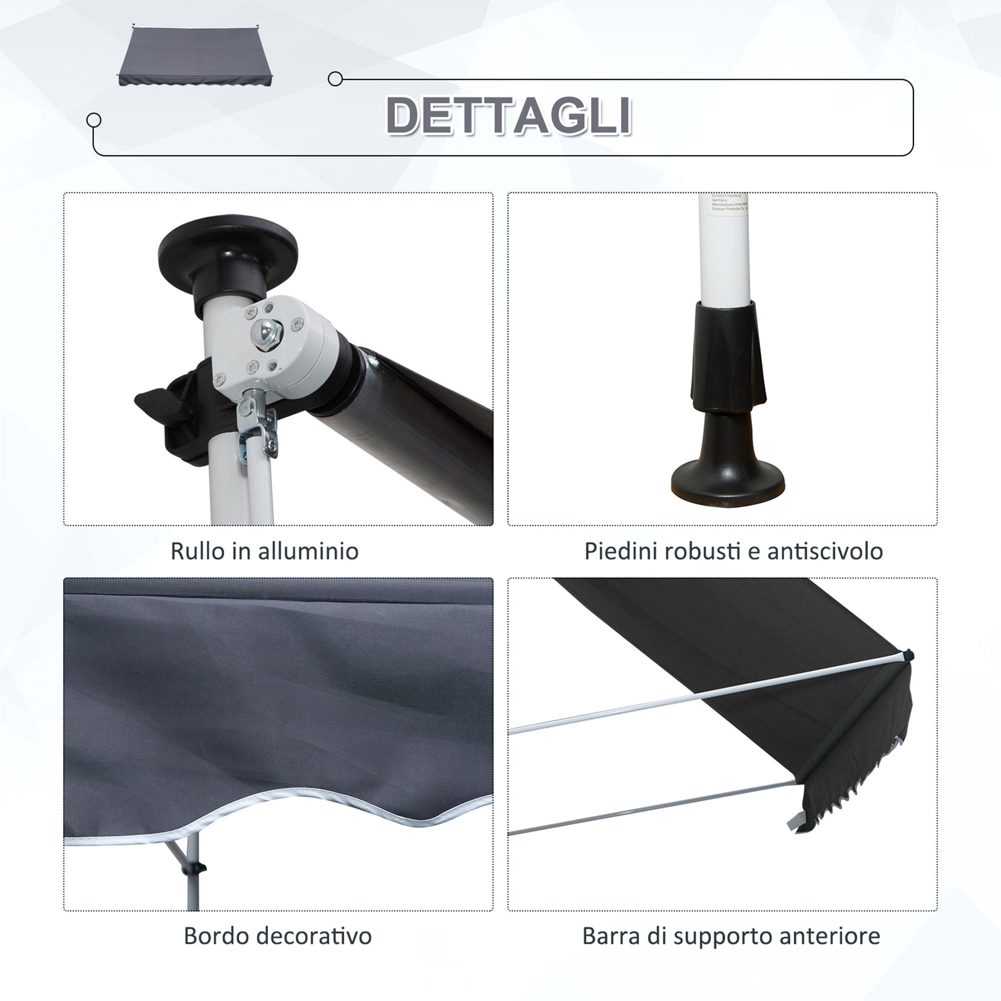 Easycomfort Tenda da Sole 3x1.5 m a Bracci with Manovella, Struttura Telescopica in Metallo e Parasole in Poliestere