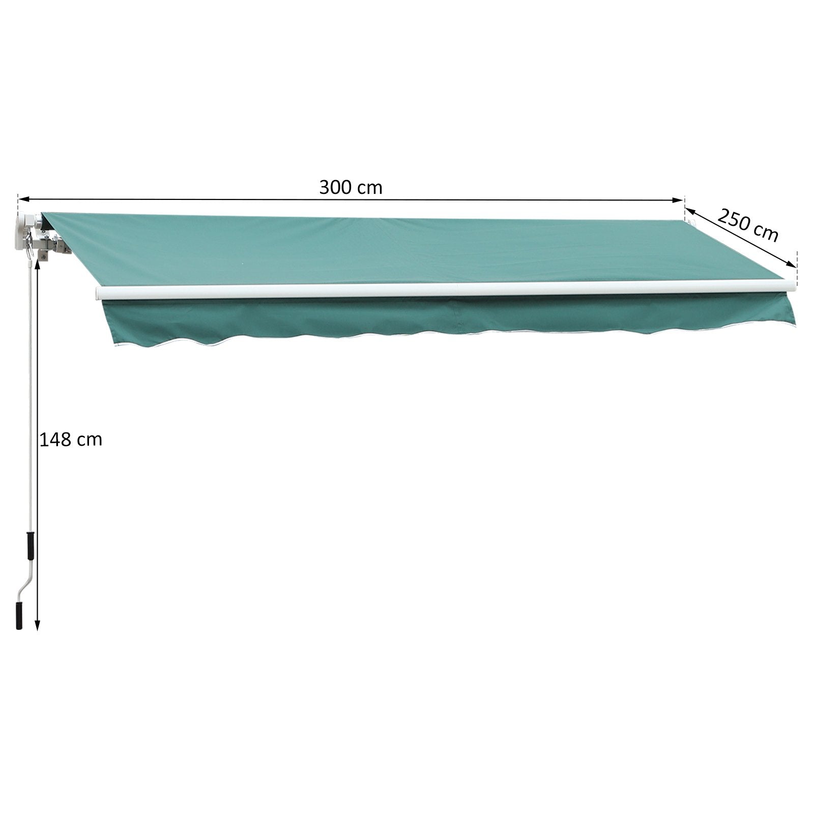 EASYCOMFORT Roller Awning with Crank, in Aluminum and Polyester, 3x2.5m, Dark Green