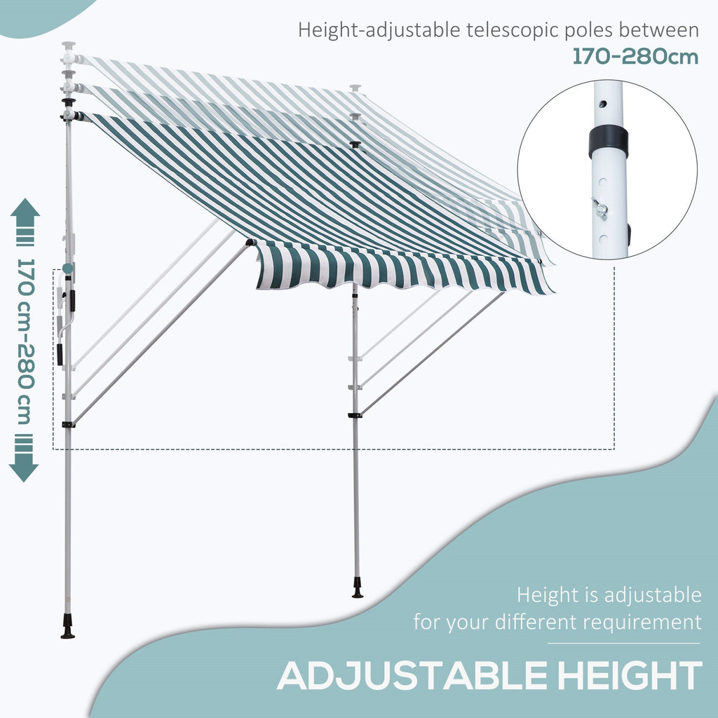 EASYCOMFORT Outdoor Roller Awning 2x1.5m with Crank, Adjustable Height and Angle, White and Green