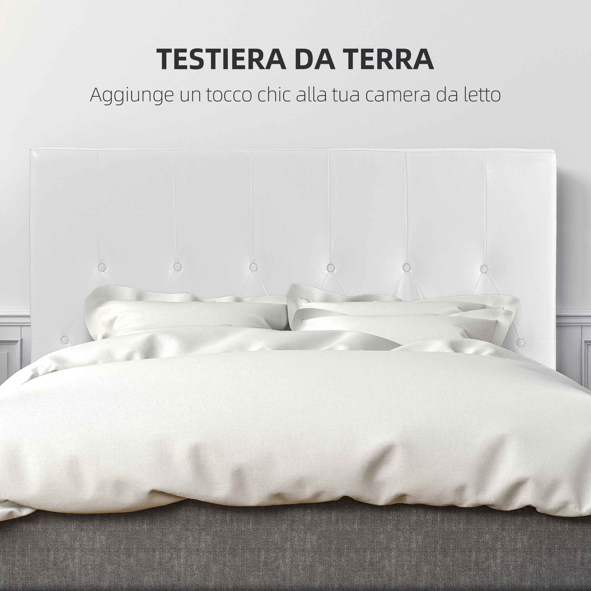 EasyComfort Testiera Letto Matrimoniale Imbottita with Design a Bottoni, in Pelle PU e MDF, 160x7x120 cm, white