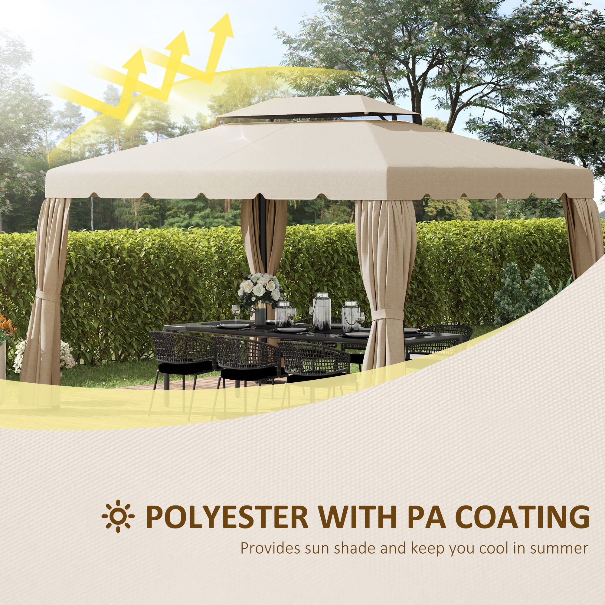 Easycomfort Tettuccio di Ricambio per Gazebo da Giardino 3x4m with Tetto a 2 Livelli in Poliestere Beige