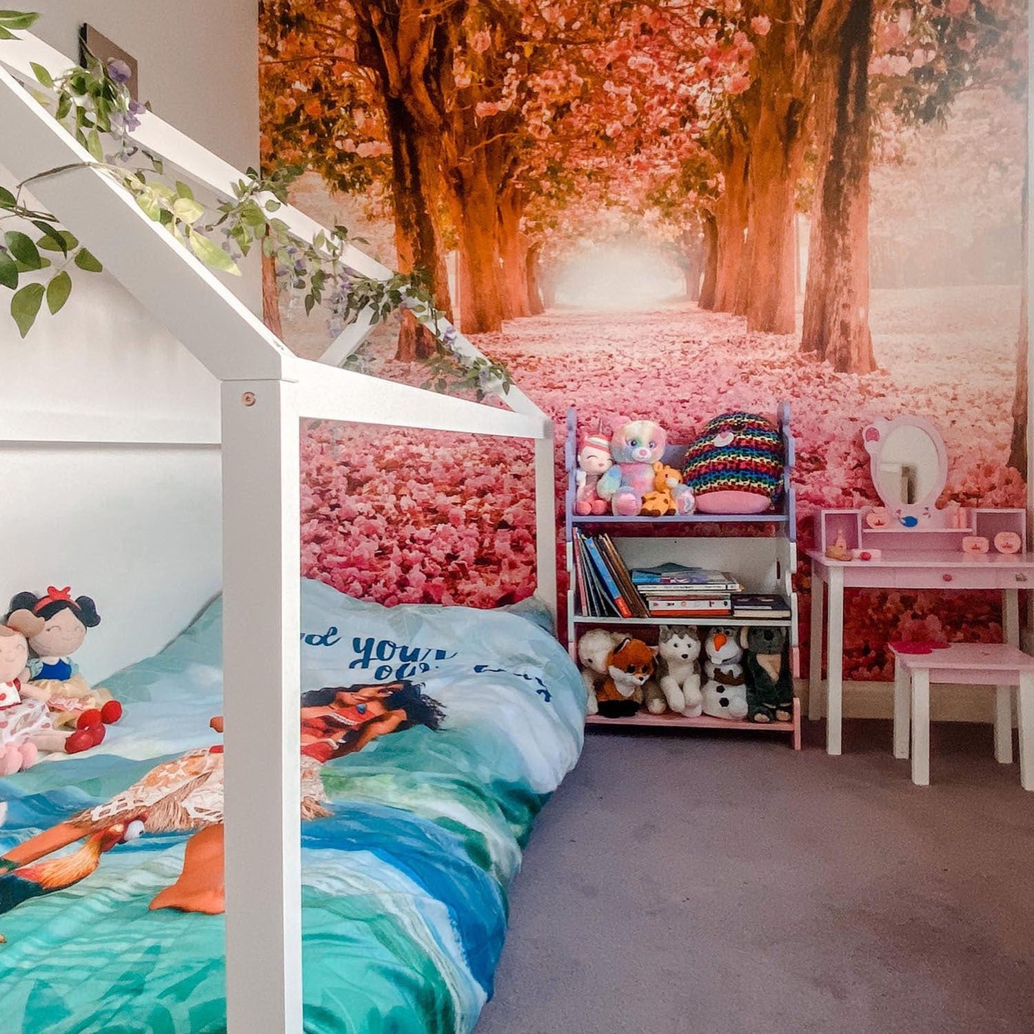 Easycomfort Toeletta per Bambine +3 Anni in Legno, Set Tavolo da Trucco Giocattolo with Specchio e Sgabello, Rosa