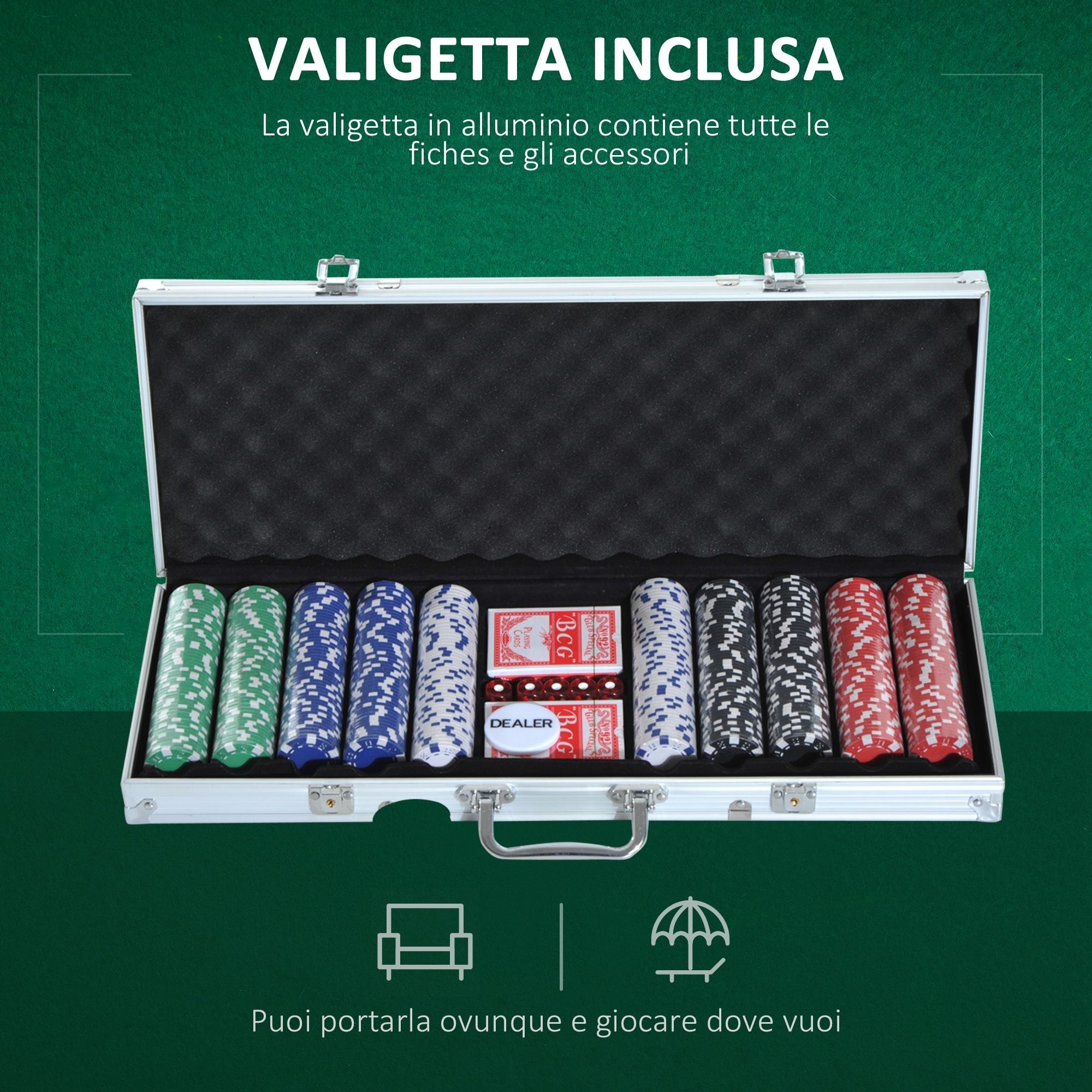 EasyComfort pokerset aluminium koffer – 500 fiches, 2 kaartspellen