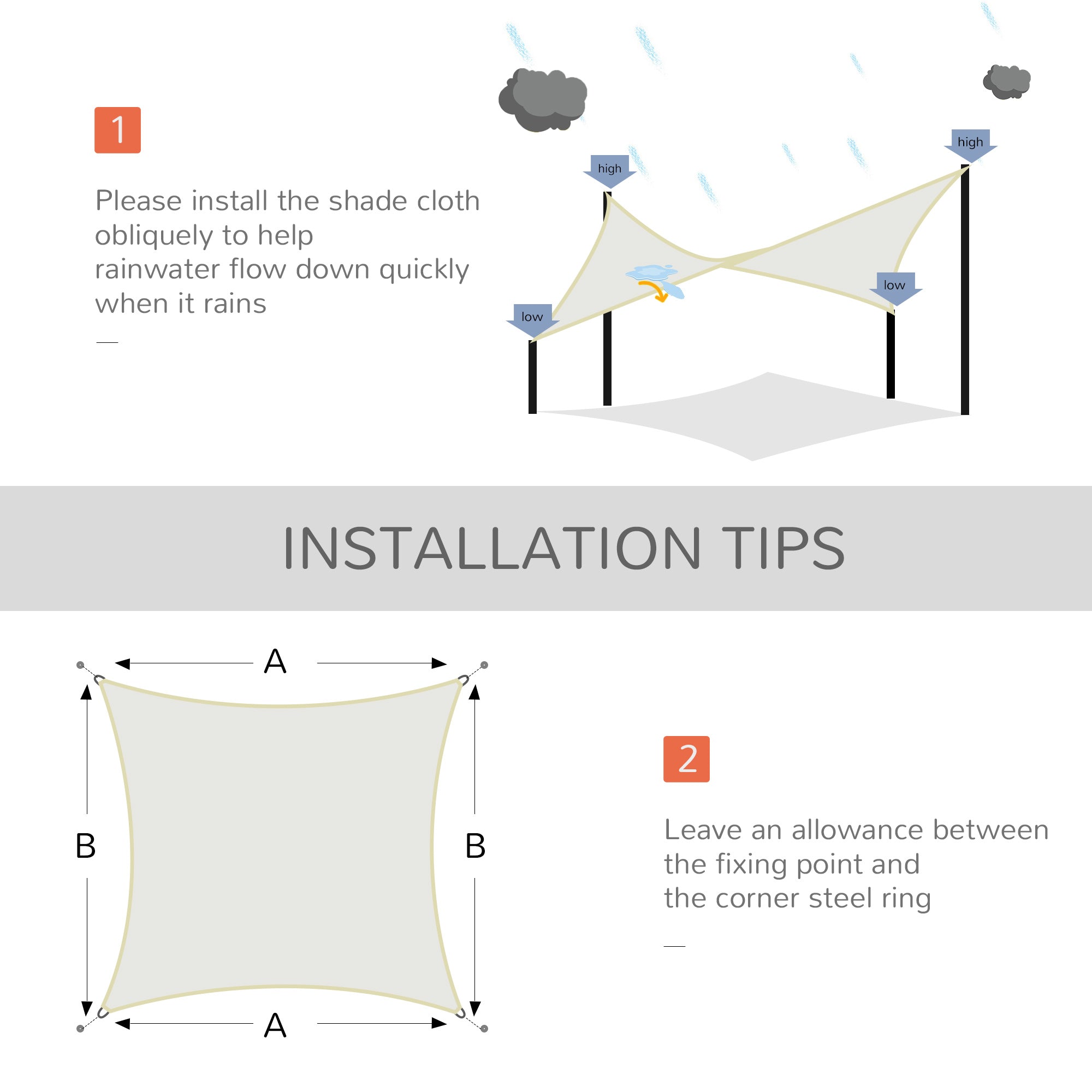 EASYCOMFORT Rectangular Shade Sail 4x6m, Outdoor Awning in Anti-UV Breathable Cream White Polyester