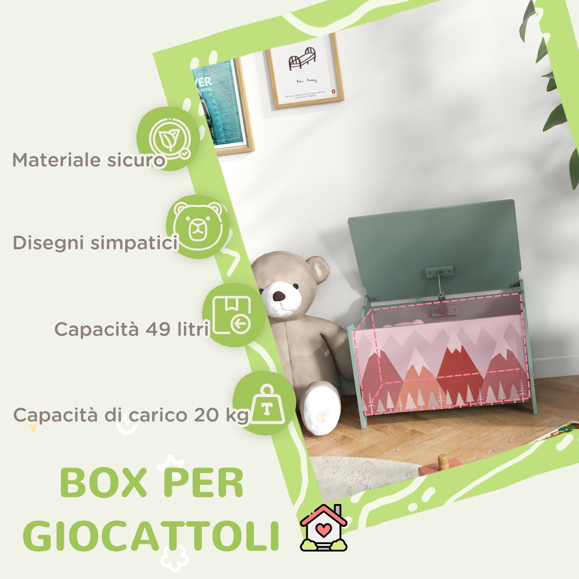 EasyComfort ZONEKIZ speelgoedkist 60x37x39 cm, MDF, groen