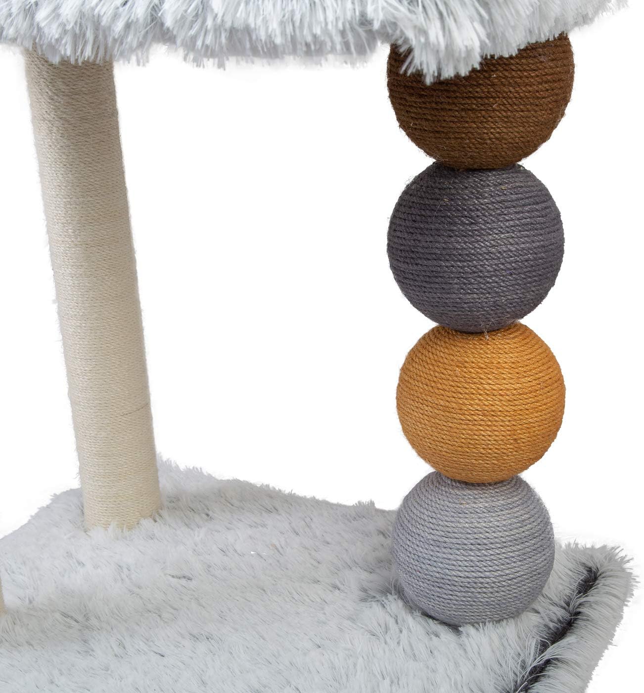 Tiragraffi per Gatti white Rivestimento Peluche with Palle Colorate e Palo in Sisal 52x40x40 cm